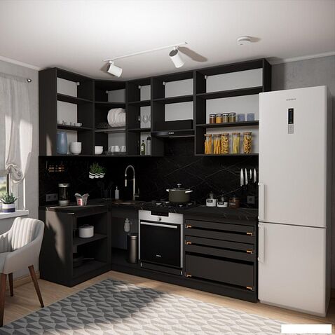 Готовая кухня ВерсоМебель Эко Премиум 1.2x2.4 левая (кашемир/ст. тунис)