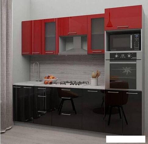 Готовая кухня Интерлиния Мила Gloss 3.6 (красный-черный)