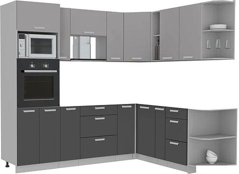 Готовая кухня Интерлиния Мила Лайт 1.88x2.4 правая без столешницы (серебристый/антрацит)