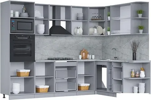 Готовая кухня Интерлиния Мила 1.88x2.8 правая (бетон лайт/дуб веллингтон/опал светлый)