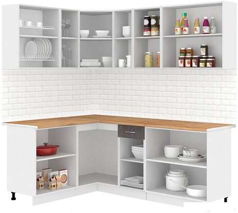 Готовая кухня Кортекс-мебель Корнелия Лира 1.5x2.1 (белый/береза/дуб бунратти)