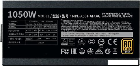 Блок питания Cooler Master MWE GOLD 1050 V2 MPE-A501-AFCAG-EU