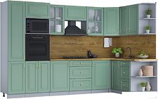 Готовая кухня Интерлиния Мила Шато 1.68x3.2 ВТ правая (мята/мята/дуб бунратти)