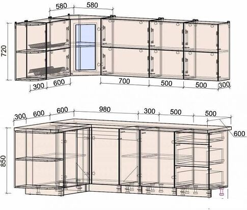 Угловая кухня Интерлиния Мила Матте 1.5x2.3 А левая (белый/луна/опал светлый)