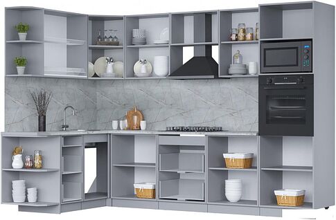 Готовая кухня Интерлиния Мила 1.68x3.0 правая (вудлайн кремовый/дуб веллингтон/серый каспий)