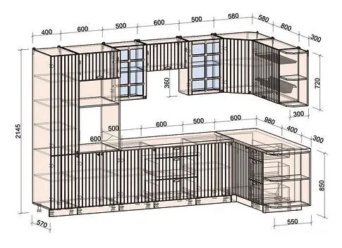 Готовая кухня Интерлиния Берес 1.68x3.2 ВТ правая (дуб полярный/серый каспий)