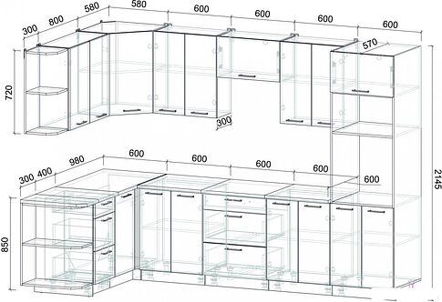 Готовая кухня Интерлиния Мила Лайт 1.68x3.0 левая (дуб веллингтон/дуб веллингтон/травертин серый)