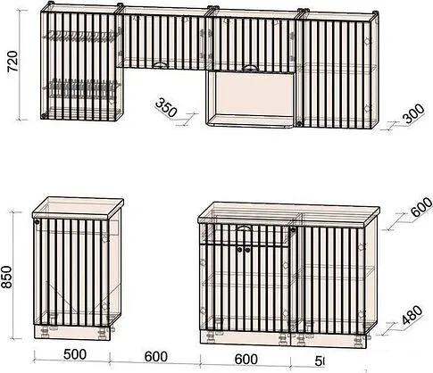Готовая кухня Интерлиния Берес 2.2В (дуб снежный/серый каспий)