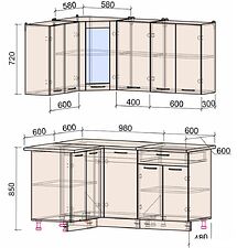 Готовая кухня Интерлиния Мила 12x16 (бетон-бетон-кастилло темный)