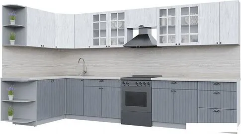 Готовая кухня Интерлиния Берес 1.5x3.0 правая (дуб полярный/дуб серый/травертин серый)