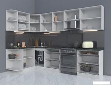 Угловая кухня Интерлиния Мила Матте 1.5x3.0 Б левая (белый/белый/опал светлый)