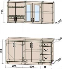 Кухня Интерлиния Мила Крафт 1.6Б (дуб лазурный)