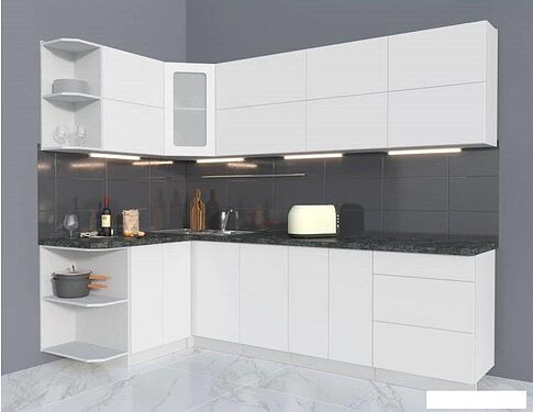 Готовая кухня Интерлиния Мила Матте 1.5x2.6 А правая (белый-белый-кастилло тёмный)