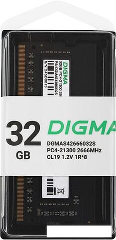 Оперативная память Digma 32ГБ DDR4 SODIMM 2666 МГц DGMAS42666032S