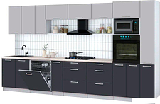 Готовая кухня Интерлиния Мила Gloss 3.8-ПМ1 (пепел/грей/травертин серый)