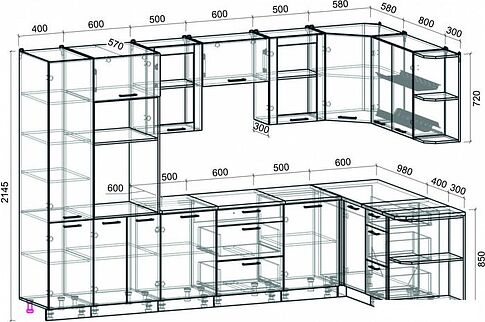 Готовая кухня Интерлиния Мила 1.68x3.2 правая (персидский жемчуг/персидский жемчуг/травертин серый)