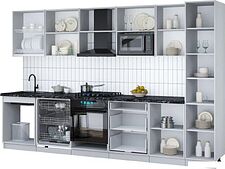 Готовая кухня Интерлиния Мила Gloss 3.3-ПМ2 (пепел/пепел/дуб бунратти)