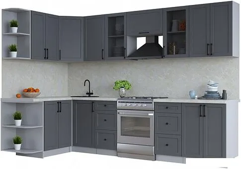 Готовая кухня Интерлиния Тренд 1.5x3.0 левая (пепел/пепел/опал светлый)