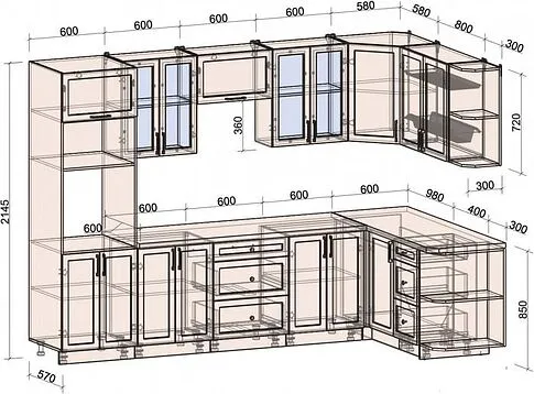 Готовая кухня Интерлиния Тренд 1.68x3.0 ВТ правая (пепел/пепел/опал светлый)