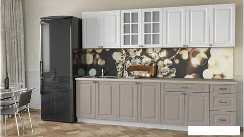 Кухня Интерлиния Мила Деко 2.8 Б (белый/луна/травертин серый)