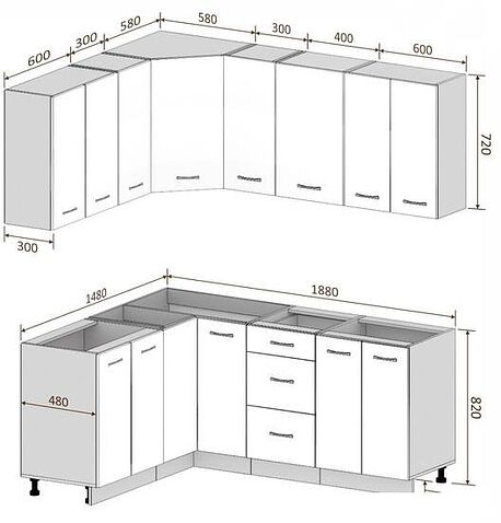 Готовая кухня Кортекс-мебель Корнелия Лира 1.5x1.9 без столешницы (капучино/оникс)