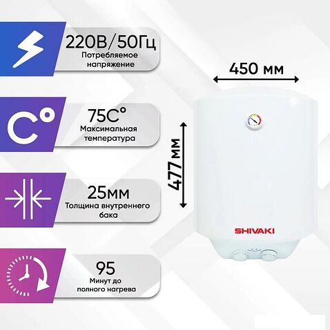 Накопительный электрический водонагреватель Shivaki SH WH 1.5 50 (белый)