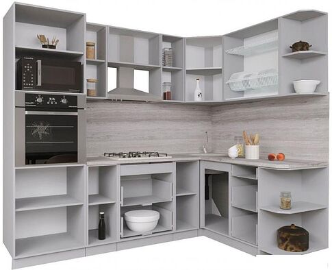 Готовая кухня Интерлиния Мила Gloss 1.68x2.4 правая (белый софт/белый софт/травертин серый)