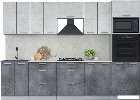 Готовая кухня Интерлиния Мила Лайт 3.0 ВТ (бетон лайт/бетон портленд)