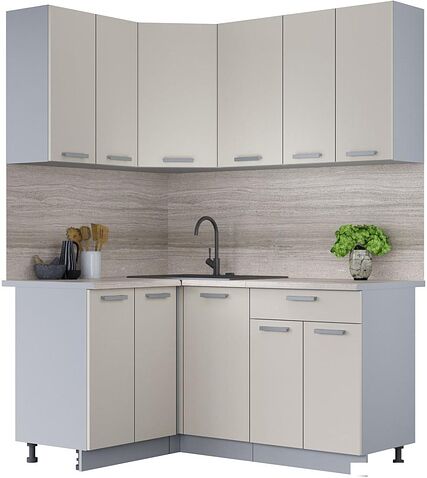 Готовая кухня Интерлиния Мила Лайт 1.2x1.6 (персидский жемчуг/персидский жемчуг/травертин серый)