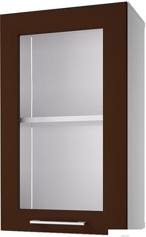Шкаф навесной Горизонт Люкс 40 с витриной (шоколад гл)