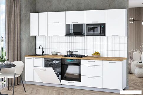 Готовая кухня Интерлиния Мила Gloss 2.9-ПМ2 (белый/белый/дуб бунратти)