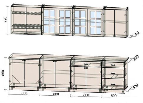 Кухня Интерлиния Мила Деко 3.0 Б (белый/кастилло темный)