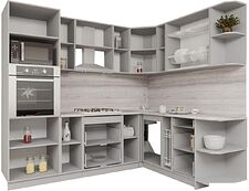 Готовая кухня Интерлиния Мила Gloss 1.88x2.4 правая (белый софт/белый софт/травертин серый)