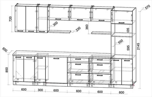 Готовая кухня Интерлиния Мила Лайт 3.3-ПМ1-2 (бетон/антрацит/опал светлый)