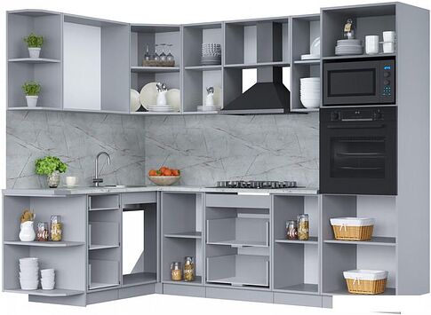 Готовая кухня Интерлиния Мила Лайт 1.68x2.6 левая (белый платинум/бетон портленд/белый гранит)