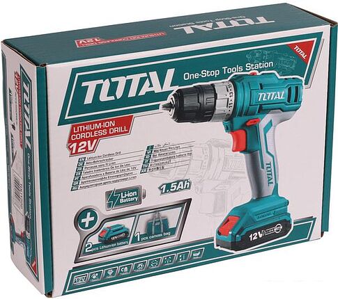 Дрель-шуруповерт Total TDLI1222 (с 2-мя АКБ, кейс)