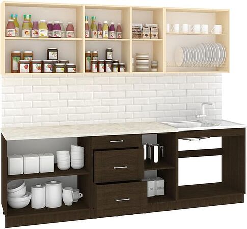 Готовая кухня Кортекс-мебель Корнелия Ретро 2.5 без столешницы (ясень белый)