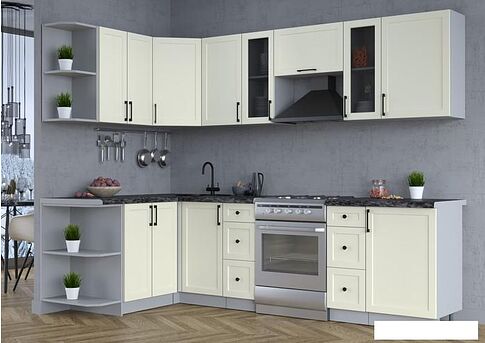 Готовая кухня Интерлиния Тренд 1.5x2.7 левая (белый/белый/кастилло темный)