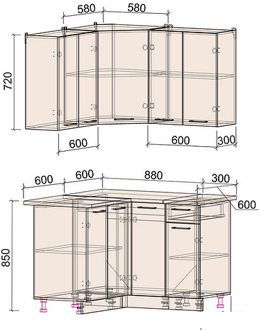 Готовая кухня Интерлиния Мила Лайт 1.2x1.2 (дуб золотой-антрацит-дуб бунратти)