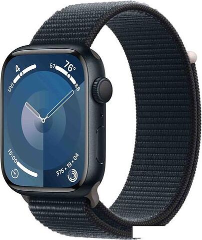 Умные часы Apple Watch Series 9 45 мм (алюминиевый корпус, полуночный/полуночный, нейлоновый ремешок)