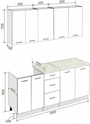 Кухня Кортекс-мебель Корнелия Лира 1.8м (зеленый/оникс/марсель)
