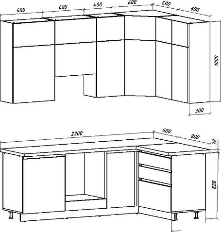 Готовая кухня ВерсоМебель Эко Премиум 1.4x2.2 правая (кашемир/ст. дуб вотан)