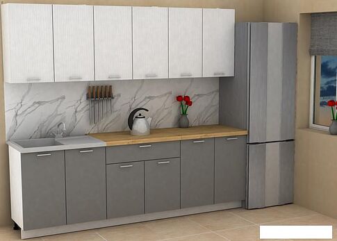 Готовая кухня ЭлиГард Lion 2.4 (белый структурный/дымчатый алмаз/дуб бунратти)