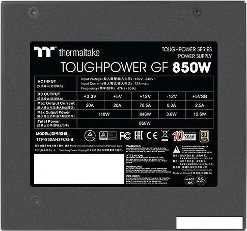 Блок питания Thermaltake Toughpower GF 850W PS-TPD-0850FNFAGE-2