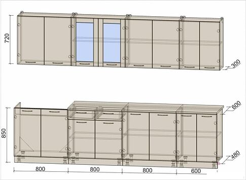 Готовая кухня Интерлиния Мила 30 (белый платинум/бетон портленд/белый гранит)