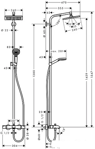 Душевая система Hansgrohe Crometta E 240 1jet Showerpipe [27298000]
