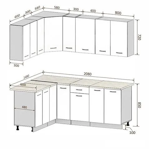 Готовая кухня Кортекс-мебель Корнелия Лира 1.5x2.1 (белый/береза/королевский опал)