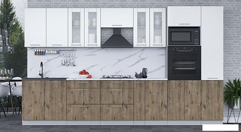 Готовая кухня Интерлиния Мила 3.6 ВТ (белый платинум/дуб веллингтон/белый гранит)