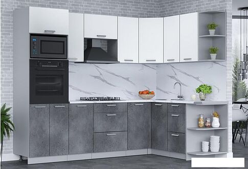 Готовая кухня Интерлиния Мила Лайт 1.68x2.6 правая (белый платинум/бетон портленд/белый гранит)