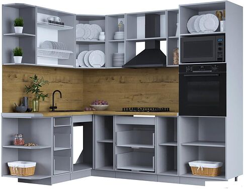 Готовая кухня Интерлиния Тренд 1.68x2.4 ВТ левая (океан/океан/дуб бунратти)